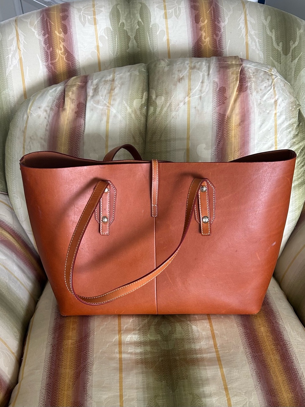 Classic Brown Leather Tote Bag 11" x 18" x 7" Beautiful Jay McGlaughlin - Picture 4 of 6